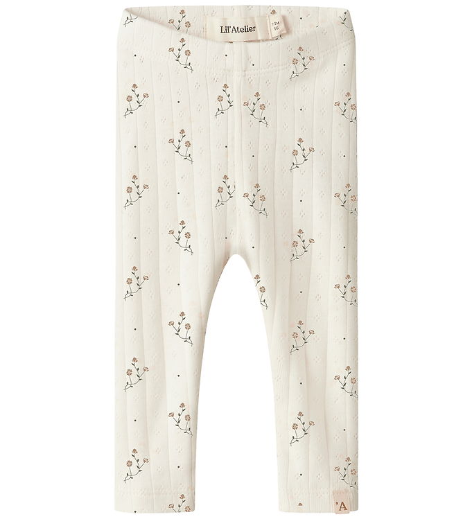 Lil' Atelier Leggings Coconut Milk Med Blomsterprint - Str. 1m 56cm