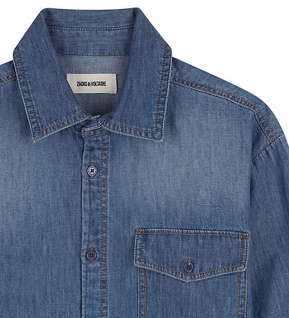 Zadig & Voltaire Skjorte - Denim Blue m. Print
