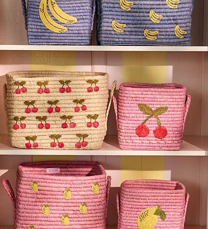 Rice Kurv - 30x30 cm - Raffia - Bananas All Over Embroidery