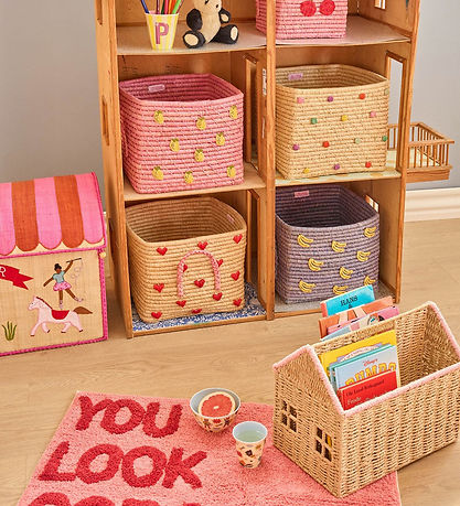 Rice Kurv - 30x30 cm - Raffia - Small Lemons Alle Over Embroider