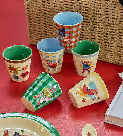 Rice Kopper - Melamin - 6 stk. - 160 ml - Hero Print/Grøn