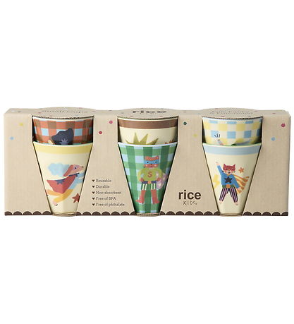 Rice Kopper - Melamin - 6 stk. - 160 ml - Hero Print/Grøn