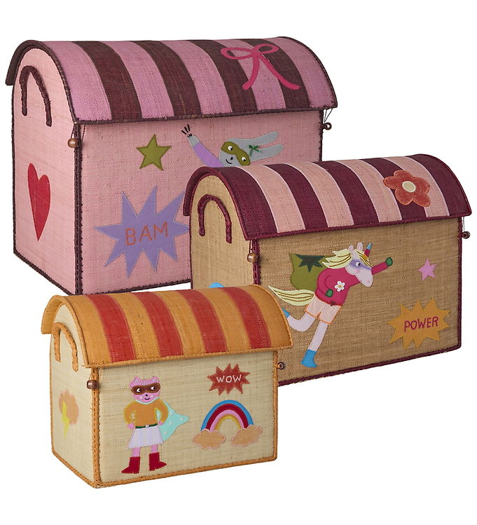 Rice Opbevaringskurve - Raffia - 3 stk. 52/45/37 cm - Hero/Pink