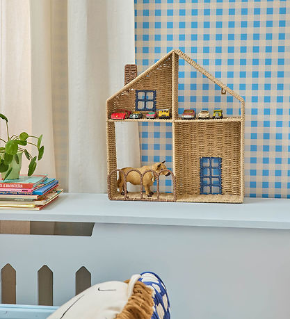 Rice Hylde - 45x50 cm - Hus - Natur m. Blå