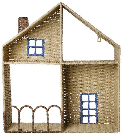 Rice Hylde - 45x50 cm - Hus - Natur m. Blå