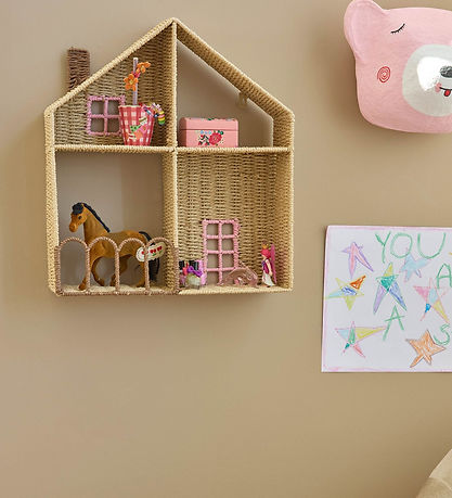 Rice Hylde - 45x50 cm - Hus - Natur m. Rosa