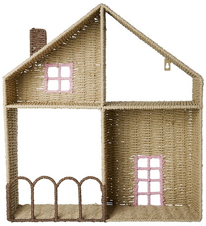 Rice Hylde - 45x50 cm - Hus - Natur m. Rosa