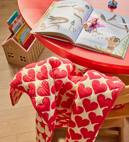 Rice Tæppe - Bomuld - Hjerter - Cream/Rød