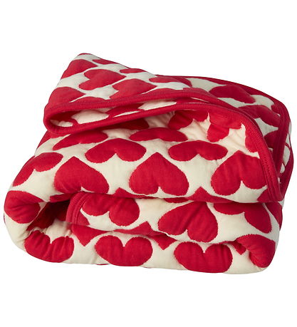 Rice Tæppe - Bomuld - Hjerter - Cream/Rød