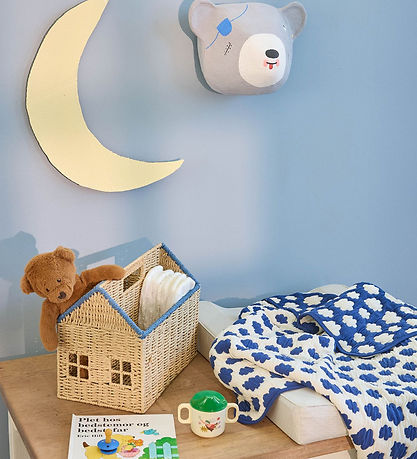 Rice Tæppe - 95x75 cm - Hvid/Blå m. Skyer