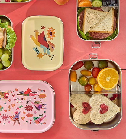 Rice Madkasse - Rustfrit Stål - Stor - m. 2 Rum - Hero/Pink