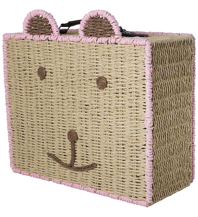 Rice Kuffert - 40x34 cm - Natur/Rosa m. Bjørn