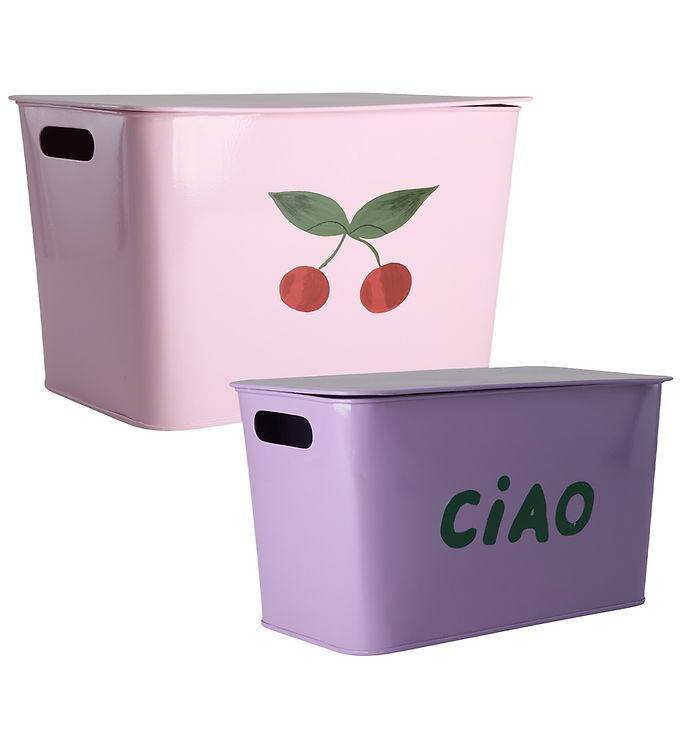 Rice Opbevaringskasser - 42 cm - 2 stk. - Metal - Rosa/Lilla m.