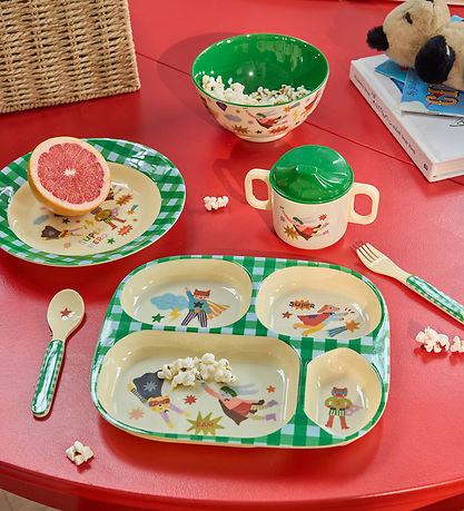 Rice Spisesæt - Melamin - 4 Dele - Hero/Grøn