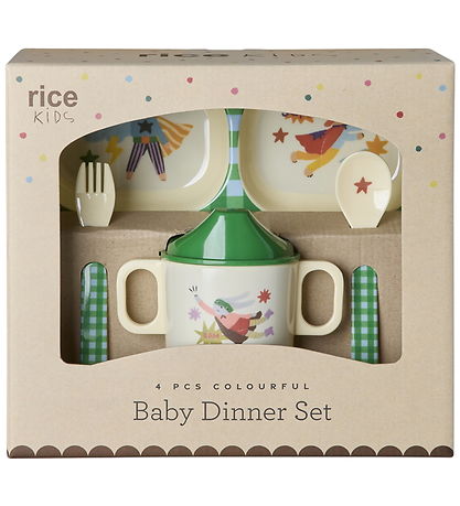 Rice Spisesæt - Melamin - 4 Dele - Hero/Grøn