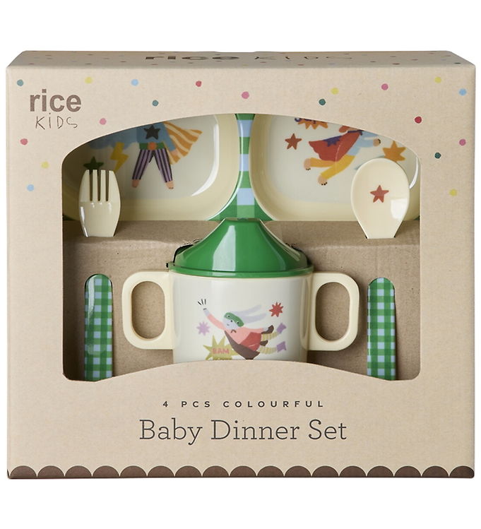 Rice Spisesæt - Melamin - 4 Dele - Hero/Grøn