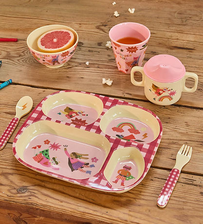 Rice Spisesæt - Melamin - 4 Dele - Hero/Pink