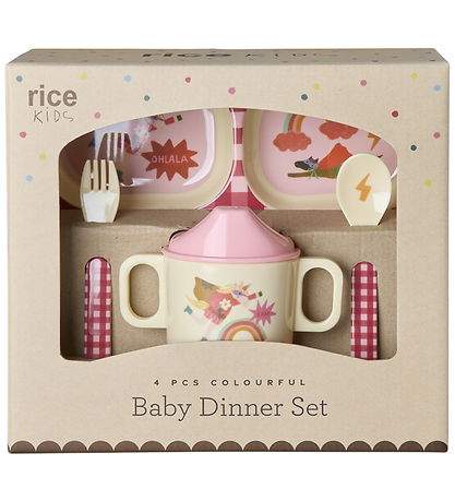 Rice Spisesæt - Melamin - 4 Dele - Hero/Pink
