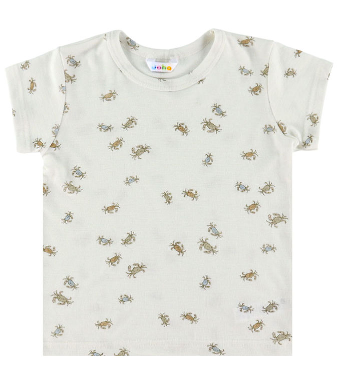 Joha T-shirt i Råhvid Uld/silke Med Krabbeprint - Str. 80cm