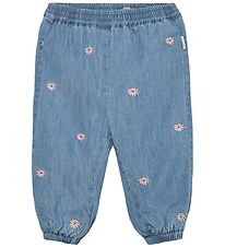 Minymo Bukser - Chambray - Faded Denim m. Blomster