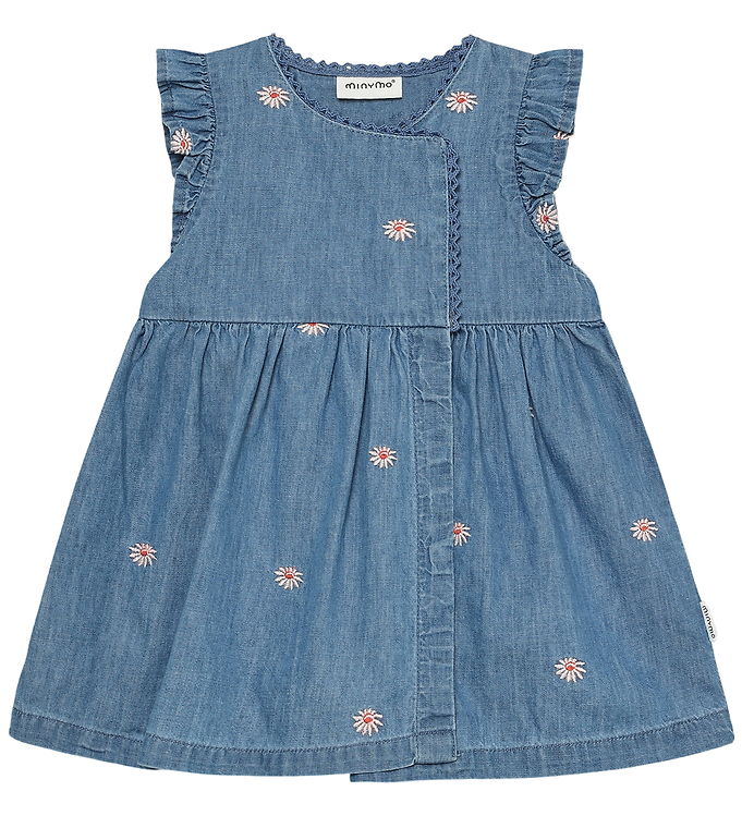 Minymo Kjole - Chambray - Faded Denim m. Blomster billede