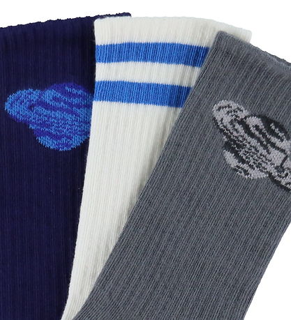 Mini Rodini Strømper - 3-pak - Planet - Grå/Hvid/Navy
