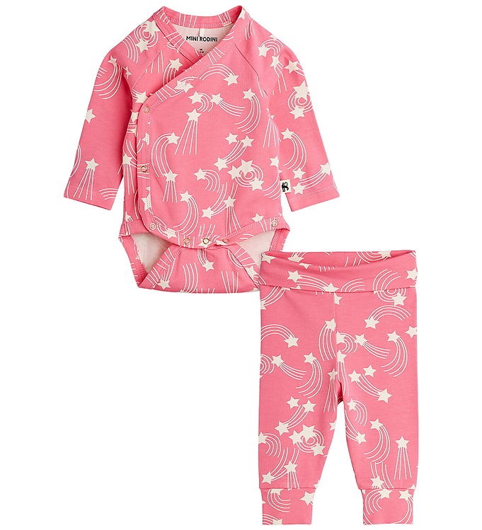 Mini Rodini Sæt - Bukser/Slå-om Body l/æ - Starfall Aop - Pink