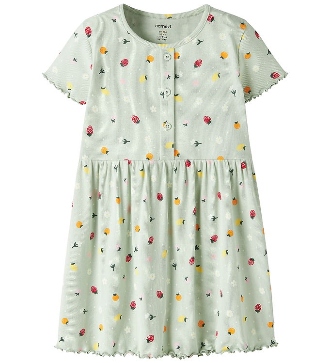Name It Kjole - Rib - NmfVemia - Pale Aqua/Fruit Flowers