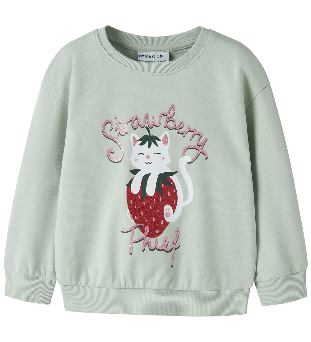 Name It Sweatshirt - NmfVisus - Pale Aqua/Strawberry CAT - Name It - 2 Jahre (92) - Sweatshirts