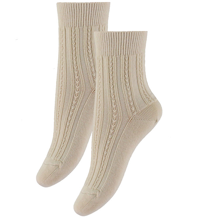 FUB Strømper - 2-pak - Ecru m. Hulmønster