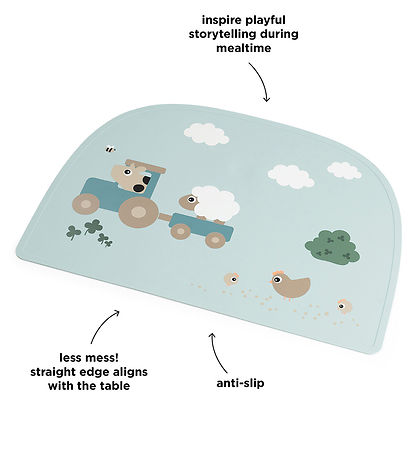 Done by Deer Dækkeserviet - Silikone - Tiny Farm - Blå