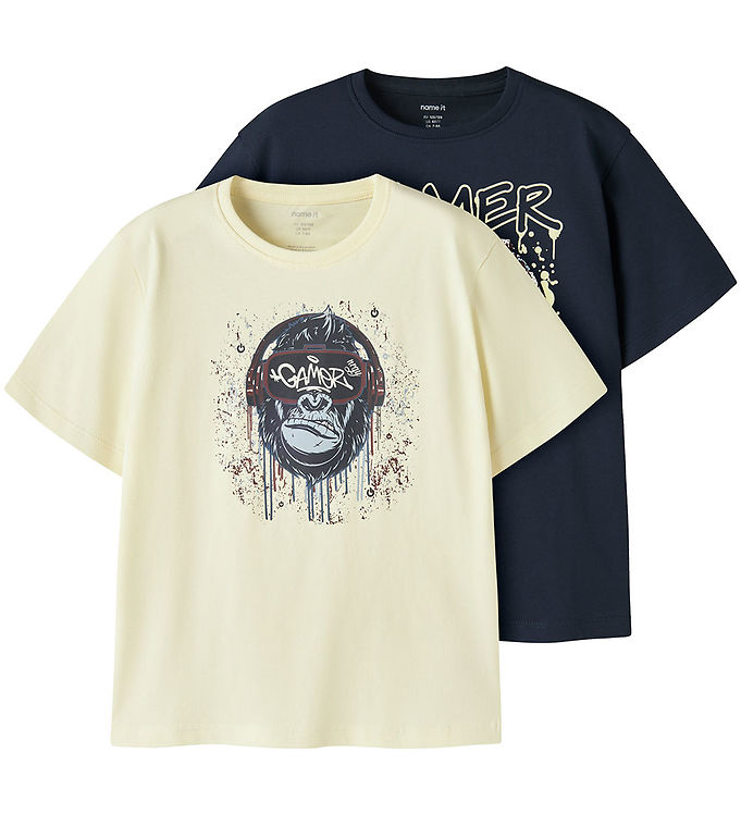 Name It T-Shirts - NkmVictor - 2-pak - Navy Blazer/Pear Sorbet