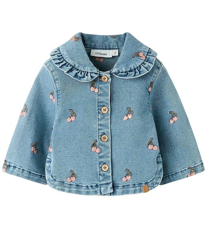 Lil' Atelier Denimjakke - NbfDeva - Medium Blue Denim/CHERRY