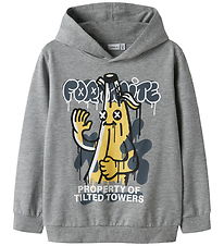 Name It Hættetrøje - Sweat - NkmFox - Grey Melange/Fortnite