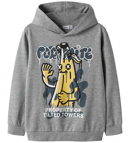 Name It Hættetrøje - Sweat - NkmFox - Grey Melange/Fortnite