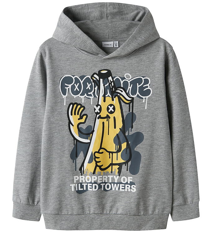 Name It Hættetrøje - Sweat - NkmFox - Grey Melange/Fortnite