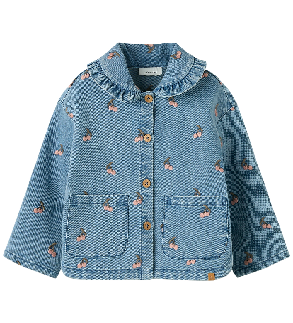 Lil' Atelier Jeansjacke - NmfDena - Medium+ Blue Denim/Cherry - Lil Atelier - 7 Jahre (122) - Denimjacken