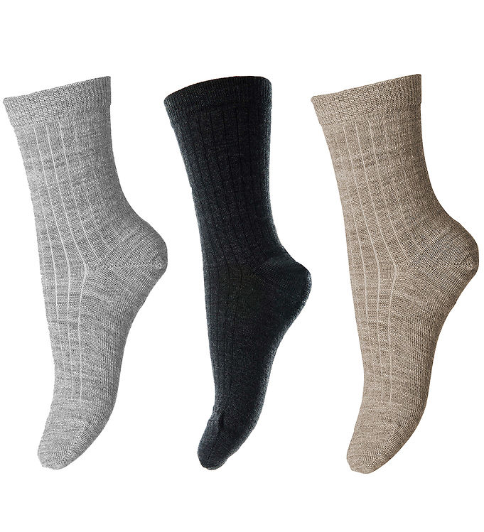 MP Strømper - Rib - 3-pak - Sort/Brun/Grå