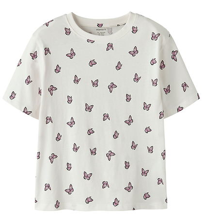 Name It T-shirt - NkfVelda - Cloud Dancer/Small Butterflies