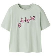 Name It T-shirt - NkfVelda - Pale Aqua/Butterflies
