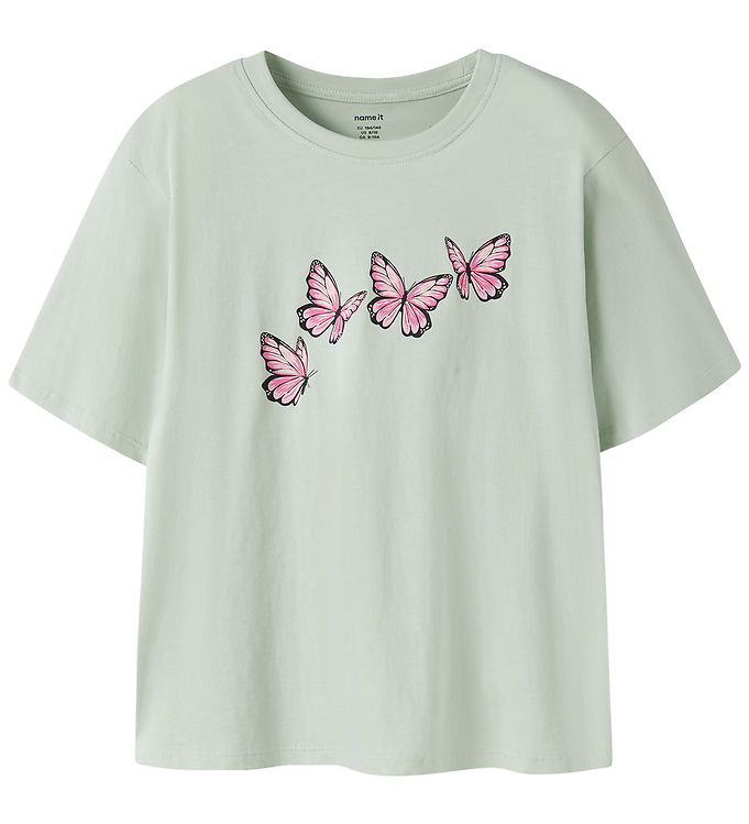 Name It T-shirt - NkfVelda - Pale Aqua/Butterflies