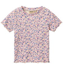 Wheat T-shirt - Alicia - Rib - Pink Blue Flowers
