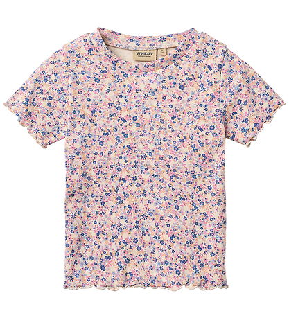 Wheat T-shirt - Alicia - Rib - Pink Blue Flowers