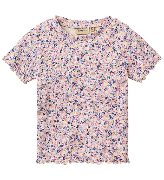 Wheat T-shirt - Rib - Alicia - Pink Blue Flowers billede