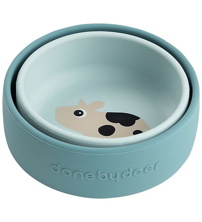 Done by Deer Skål - 2-pak - Silikone - Dotti - Blå