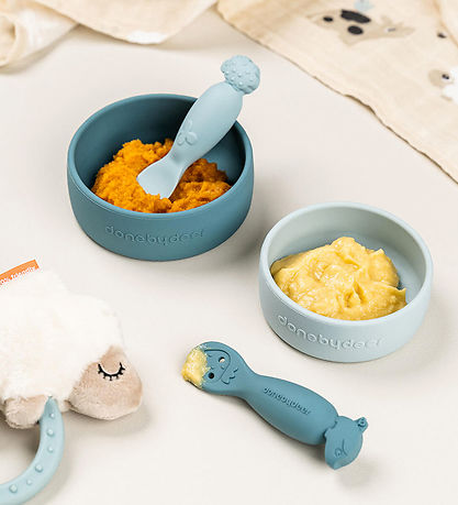 Done by Deer Skål - 2-pak - Silikone - Dotti - Blå