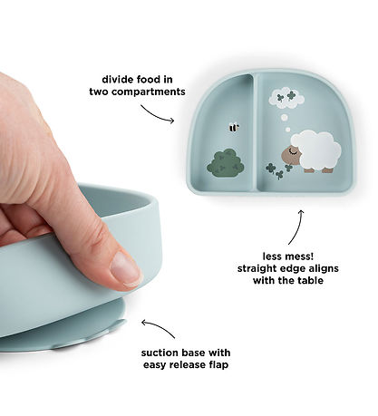 Done by Deer Skål - Silikone - Stick & Stay - Tiny Farm - Blå