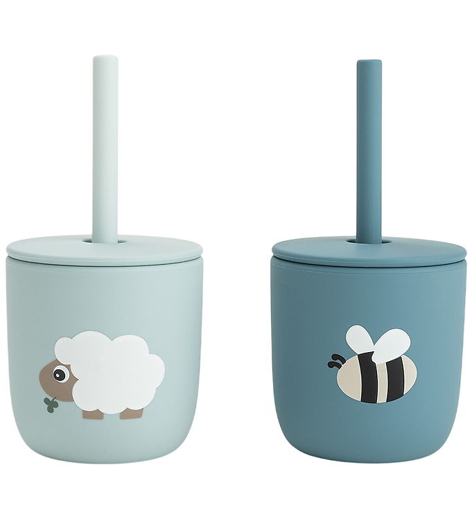 Done by Deer Kop m. Sugerør - 2-pak - Tiny Farm - Blå