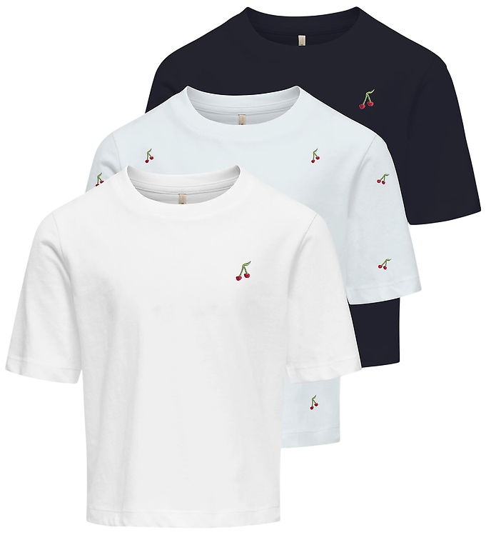 Kids Only T-shirt - KogRex Ketty - 3-pak - White Cherry/Night Sk