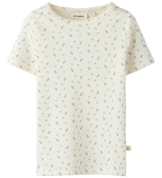 Lil' Atelier T-shirt - Rib - NmfGago - Coconut Milk/Small Flower billede